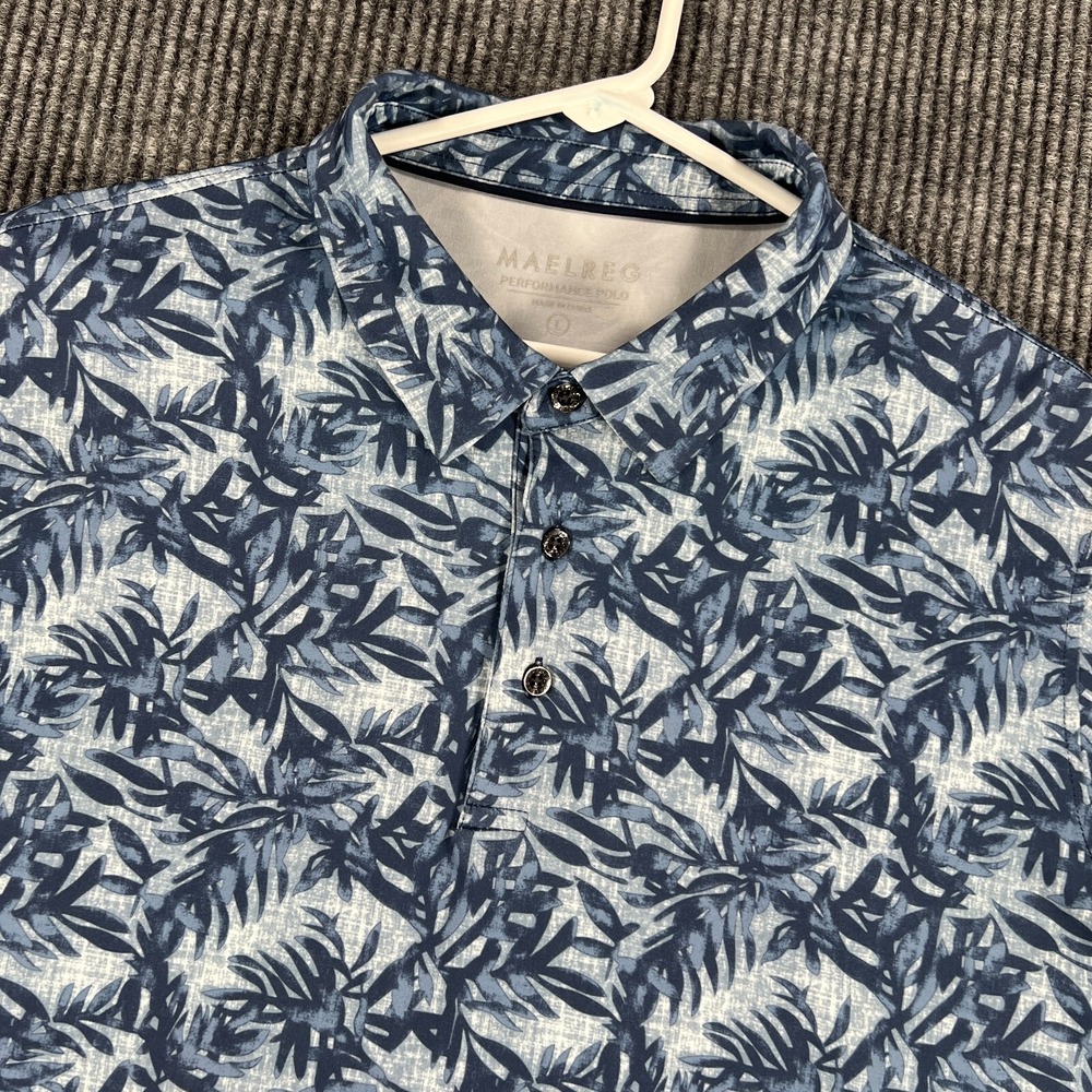 Maelreg Performance Polo Shirt Mens Large Blue Floral Short Sleeve Casual Golf